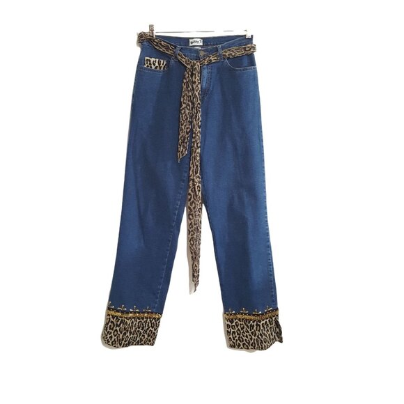 Gabby D Vintage Womens jeans sequin leopard cuff leopard belt boho hippie artist - Picture 1 of 6